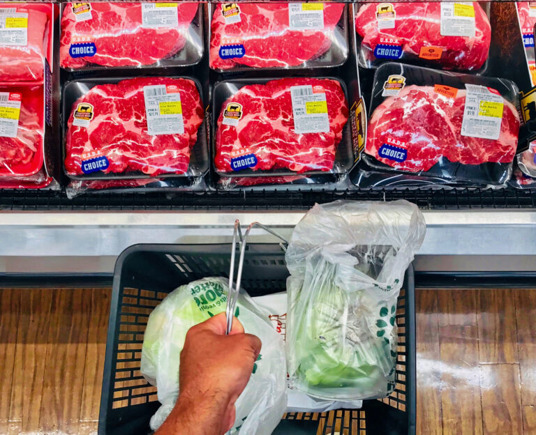 Grocery shopping in meat isle