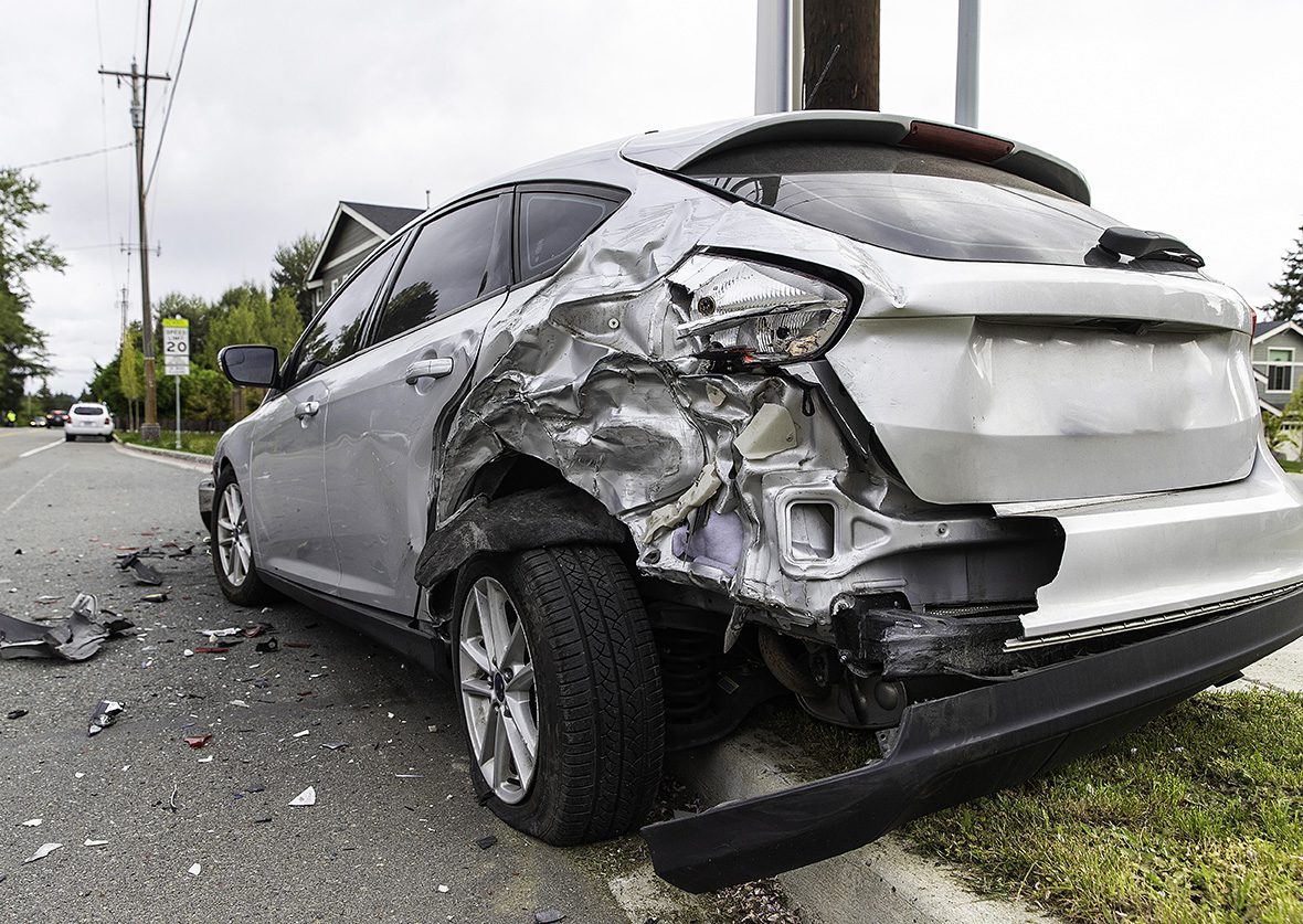 View from behind of a hit-and-run car crash